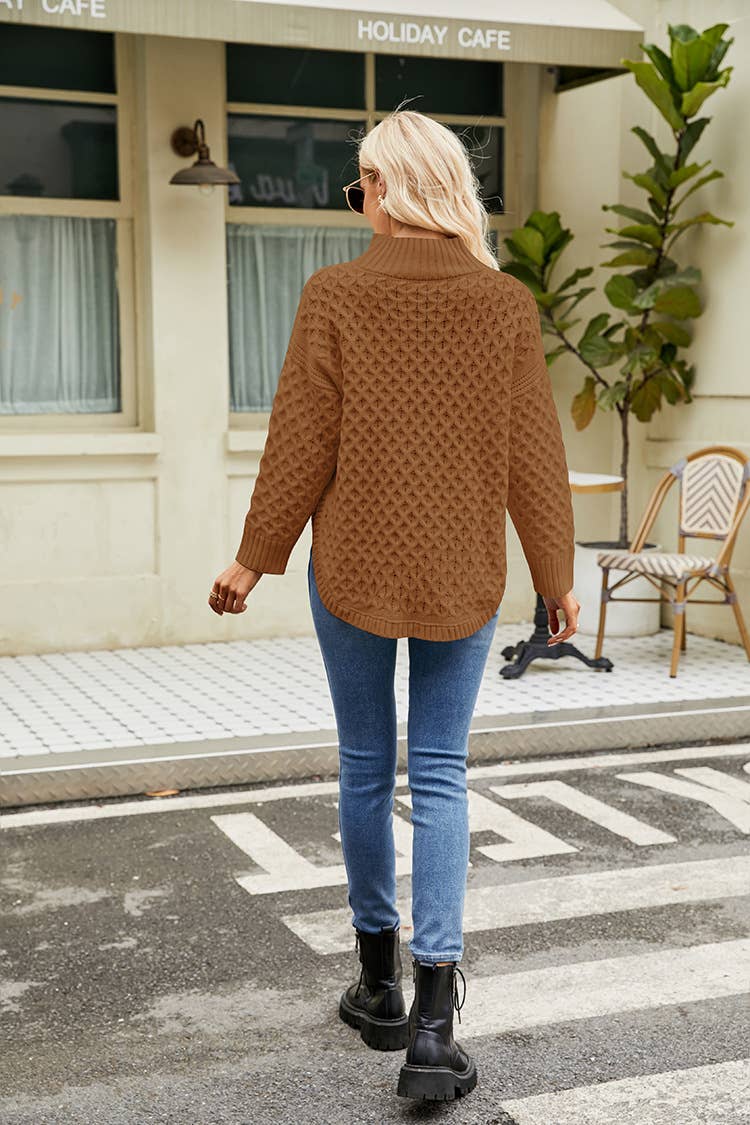SLOUCHY KNIT SWEATER SOLID COLOR KNIT SWEATER