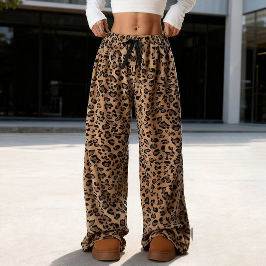 Leopard print floor-length wide-leg pants