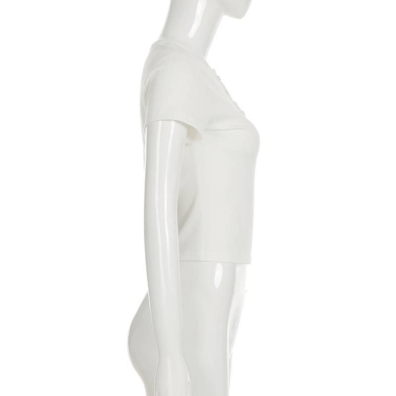 Thread texture casual solid color short T-shirt