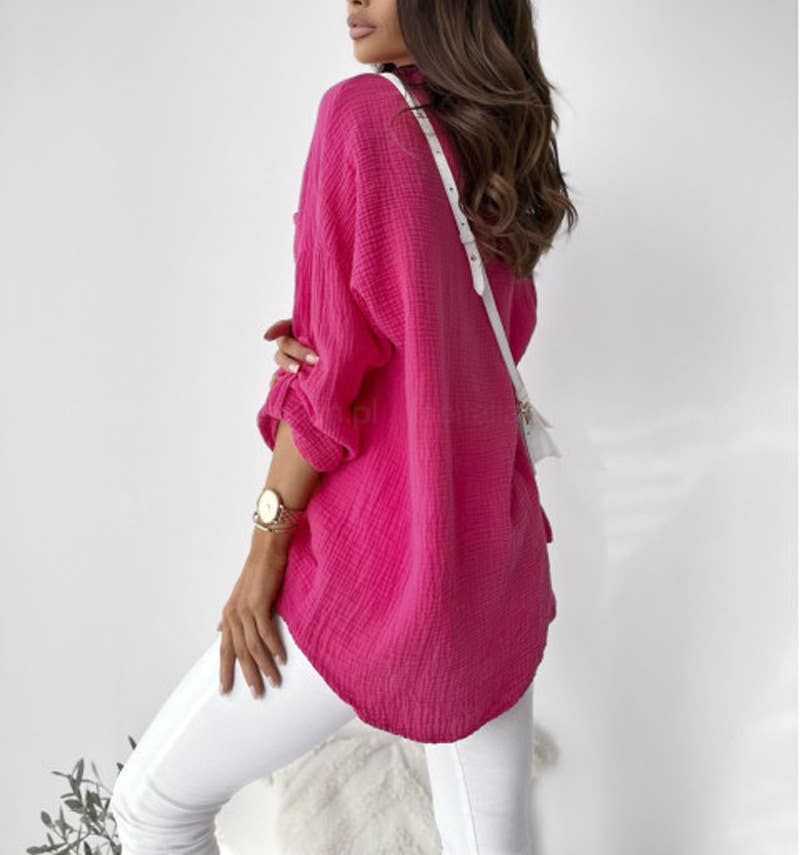 SOLID COLOR LOOSE LOOSE WOMEN'S TEXTURE SHIRT