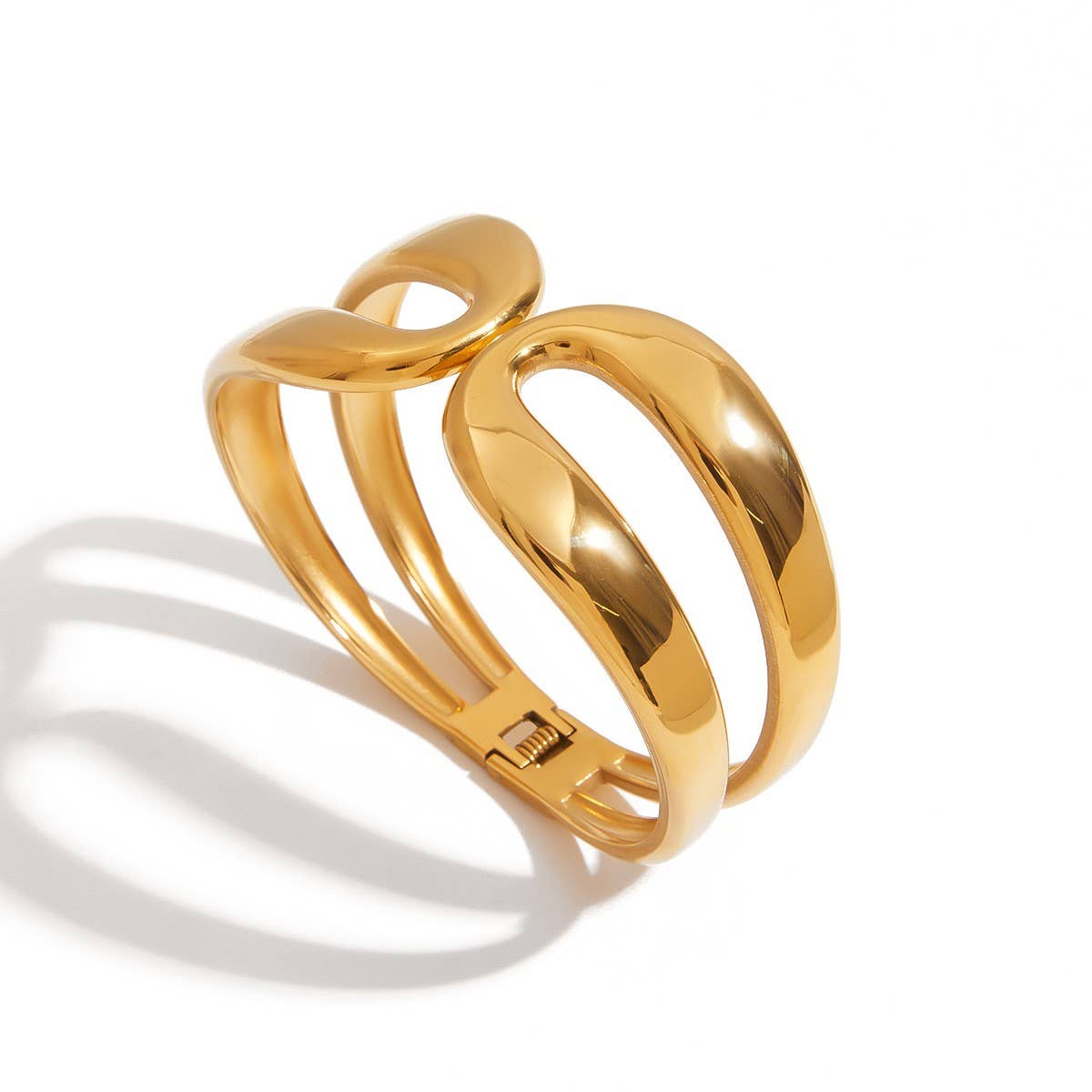 Luxury 18K Gold Spring Cuff, Titanium Steel