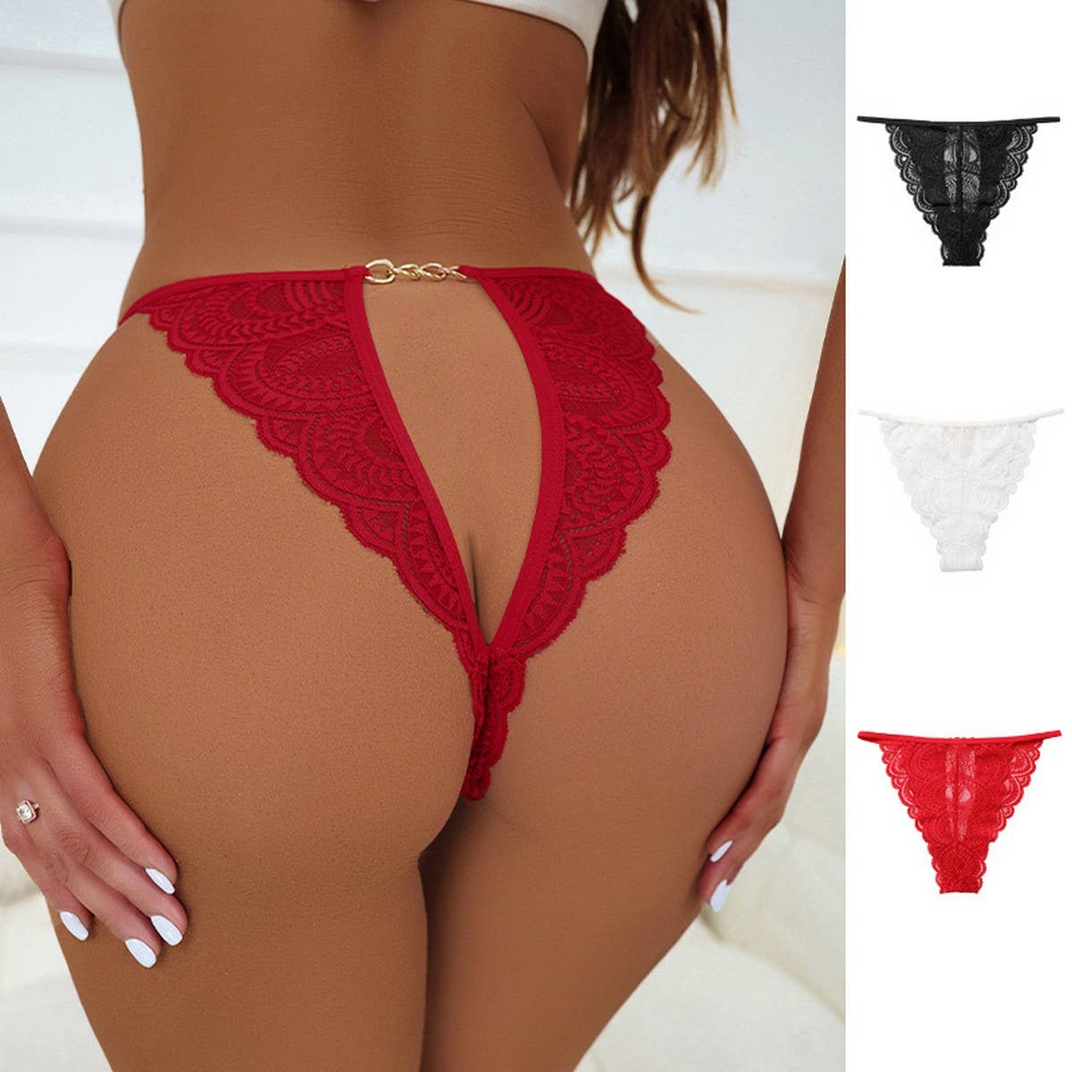 SEXY LACE HOLLOW MID WAIST TRIANGLE UNDERWEAR
