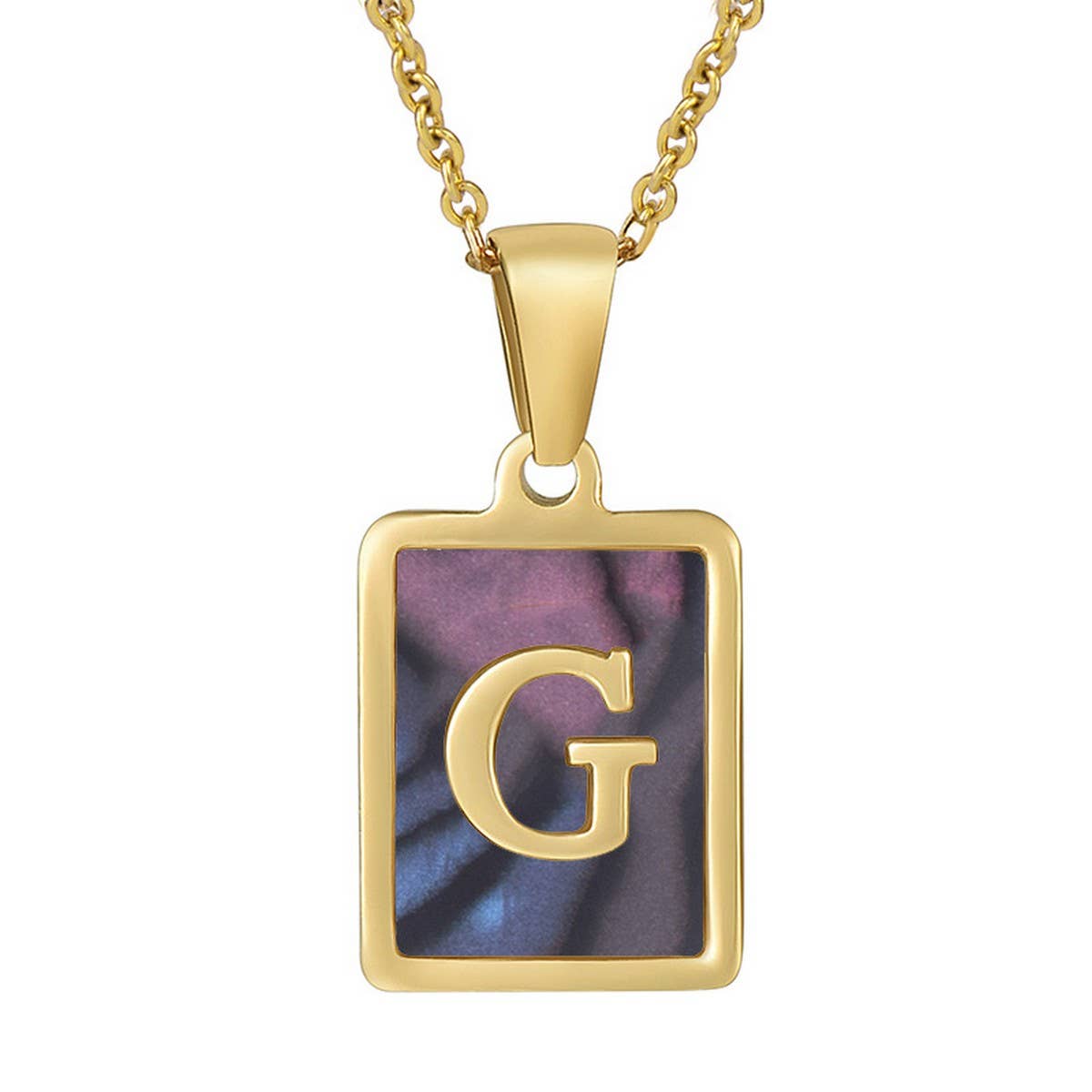 SQUARE SHELL 26 LETTER PENDANT NECKLACE_CWAJE0674