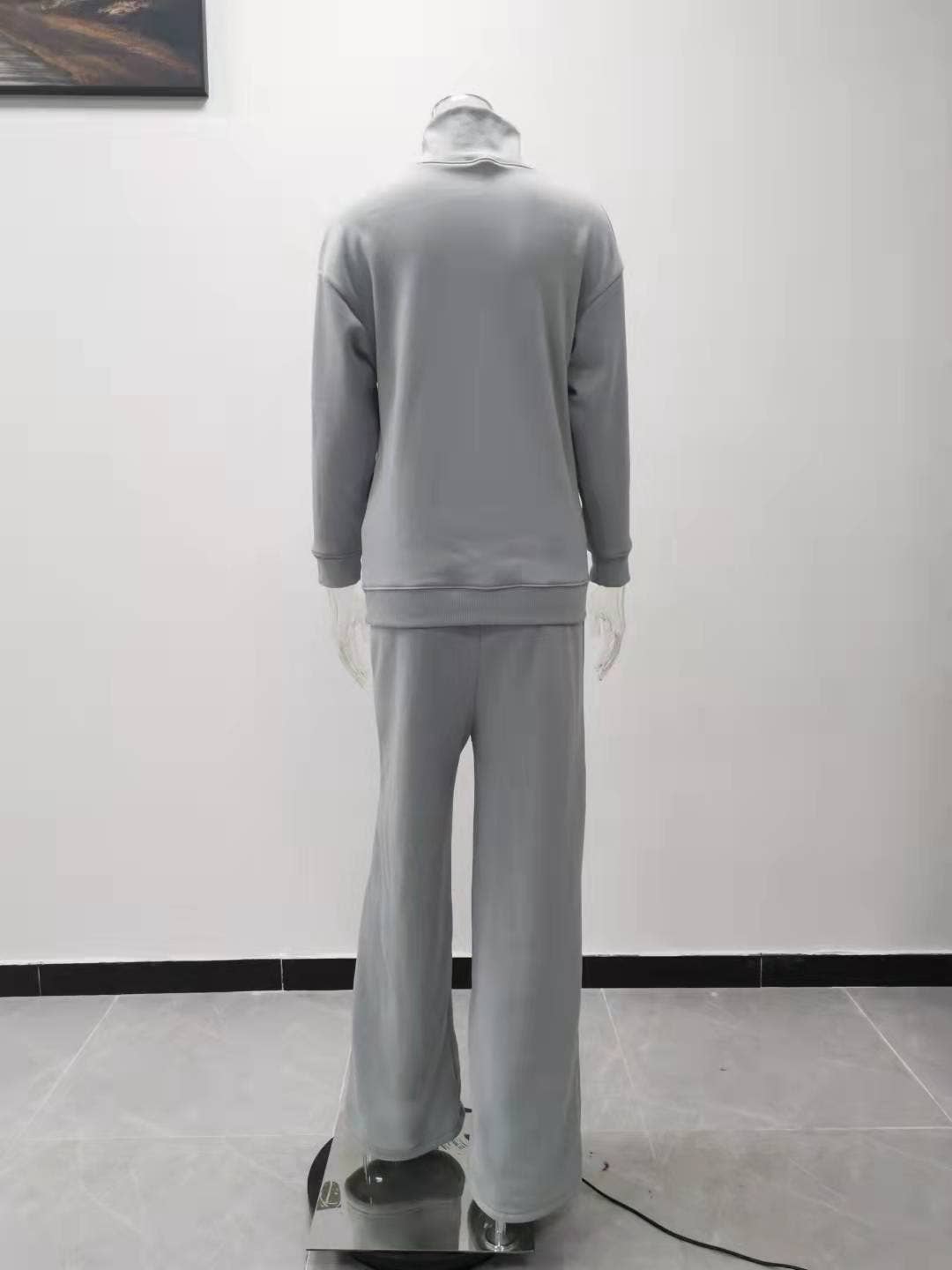 Fashion loose solid color high-neck casual suit