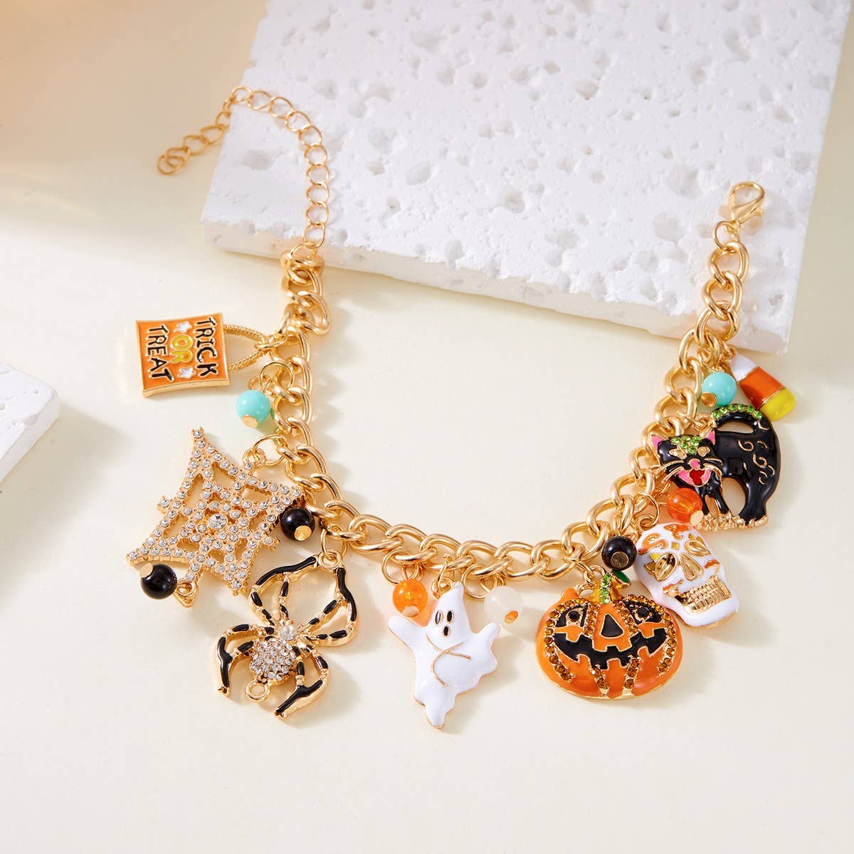 CWAHA3285_HALLOWEEN PUMPKIN SPIDER COMBINATION BRACELET