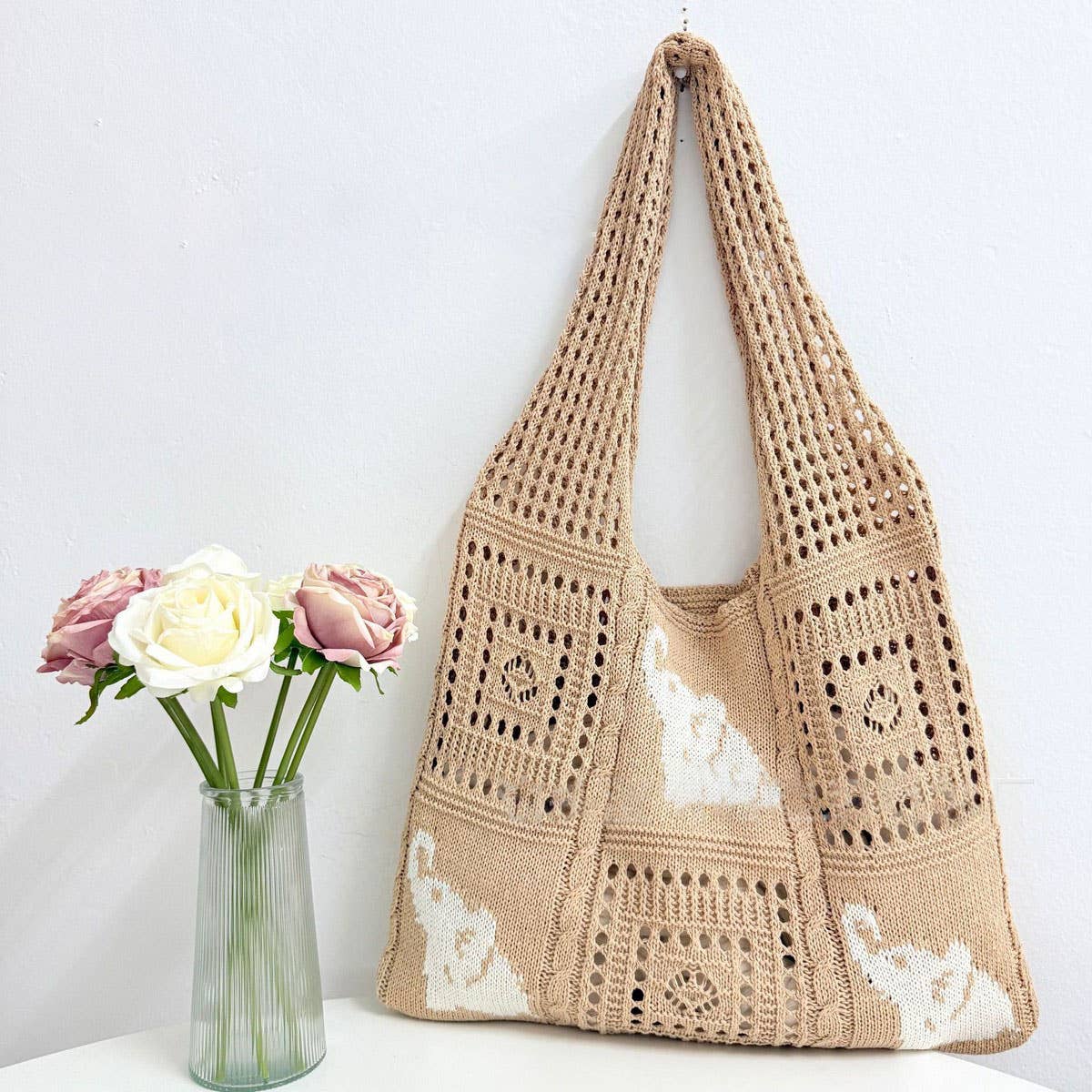 CUAB00633_2025 BOHO ELEPHANT STRAW TOTE BAG BEACH VACATION