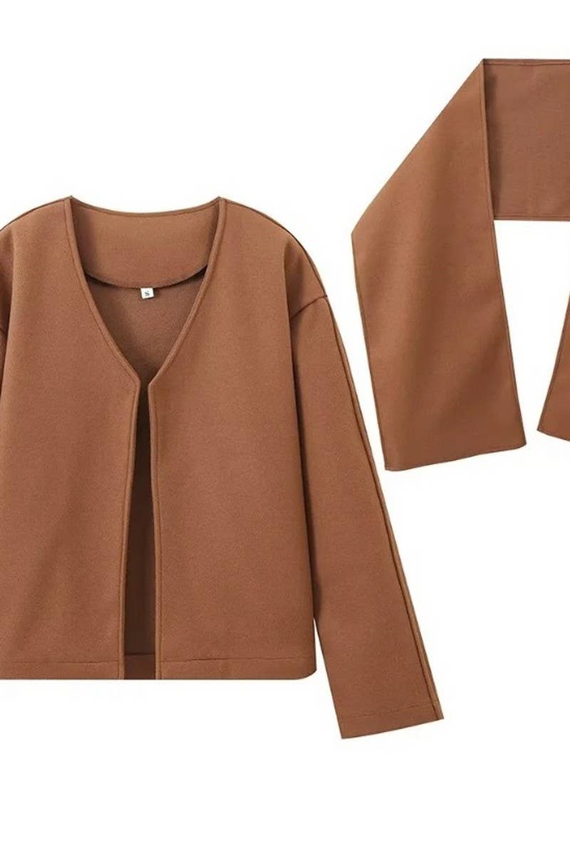 CWOCO1073_SCARF COLLAR LONG SLEEVE LOOSE CASUAL COAT