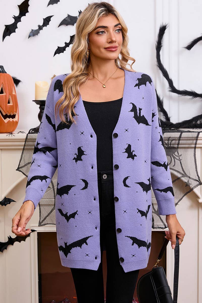 CWOCAL00697_HALLOWEEN BAT JACQUARD LONG SLEEVE CAPE CARDIGAN