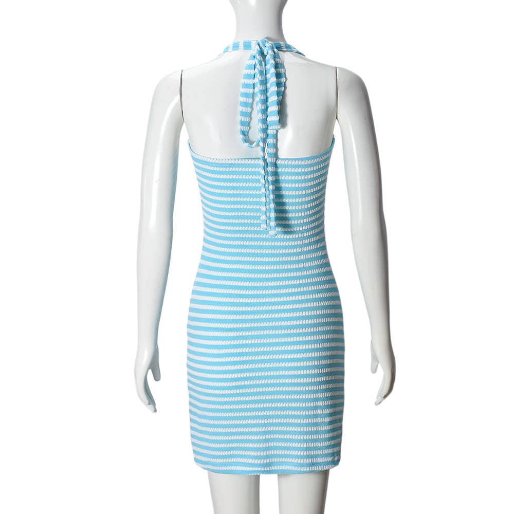 Wraps the hips contrasting color striped dress