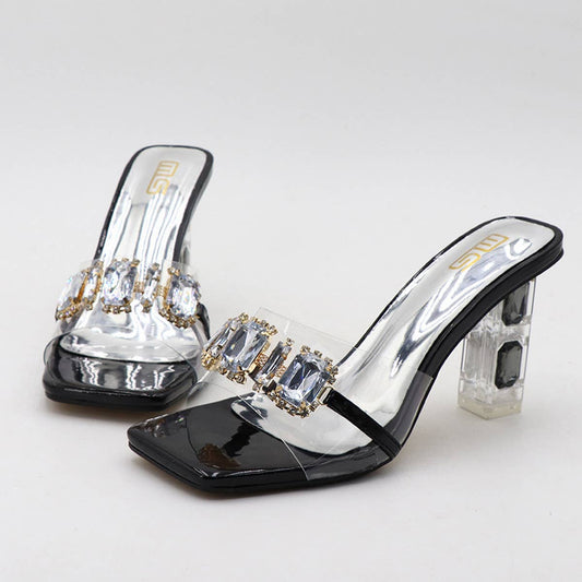 RHINESTONE SEXY THICK HEEL HIGH HEEL SANDALS