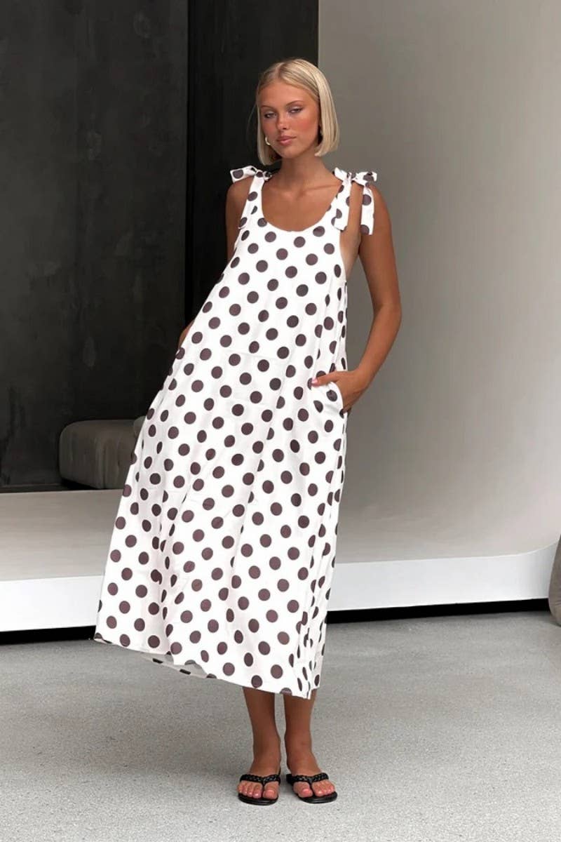 CWDHL1016_SUMMER POLKA DOT LOOSE A-LINE SUSPENDER DRESS