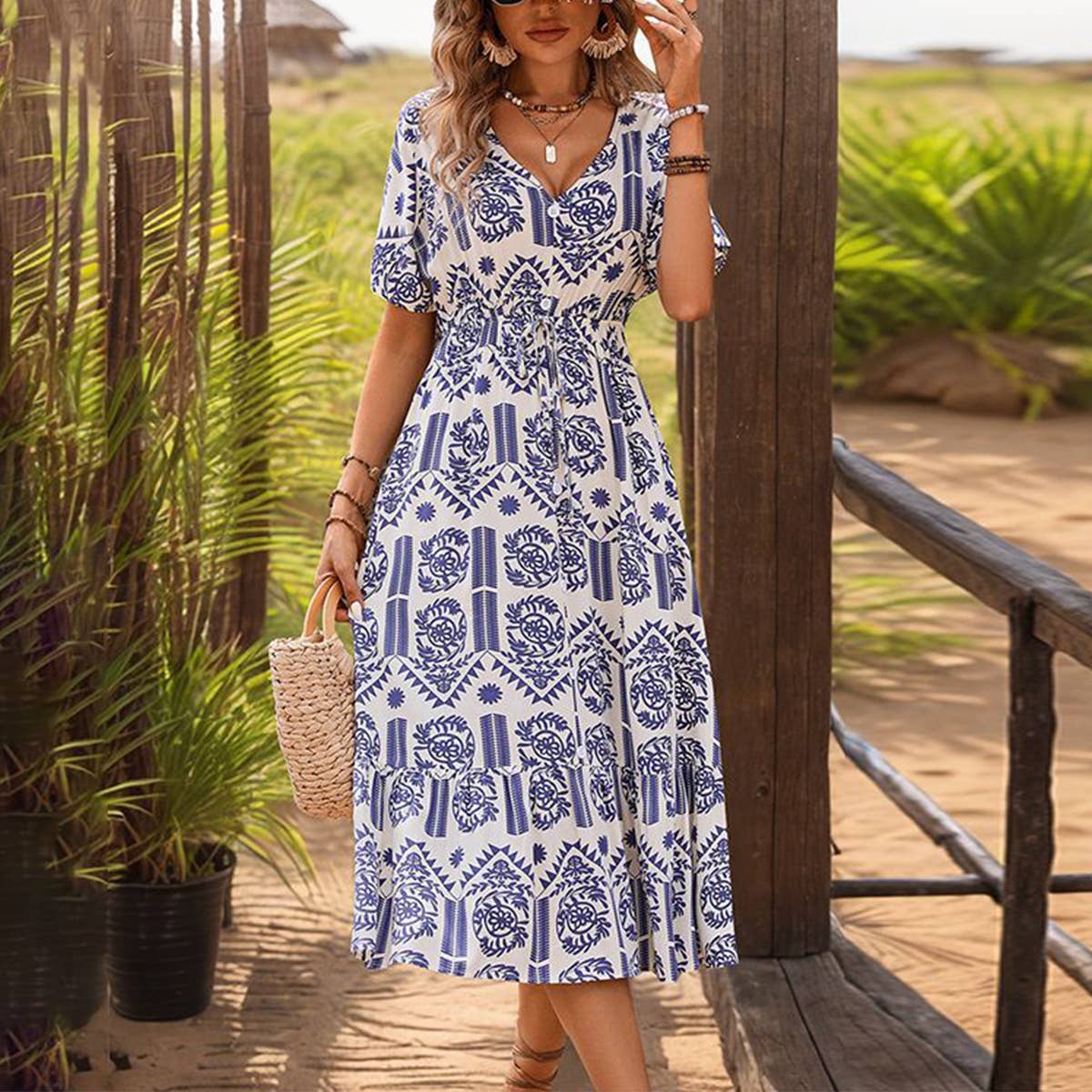 A-LINE SKIRT ETHNIC PRINT DRESS