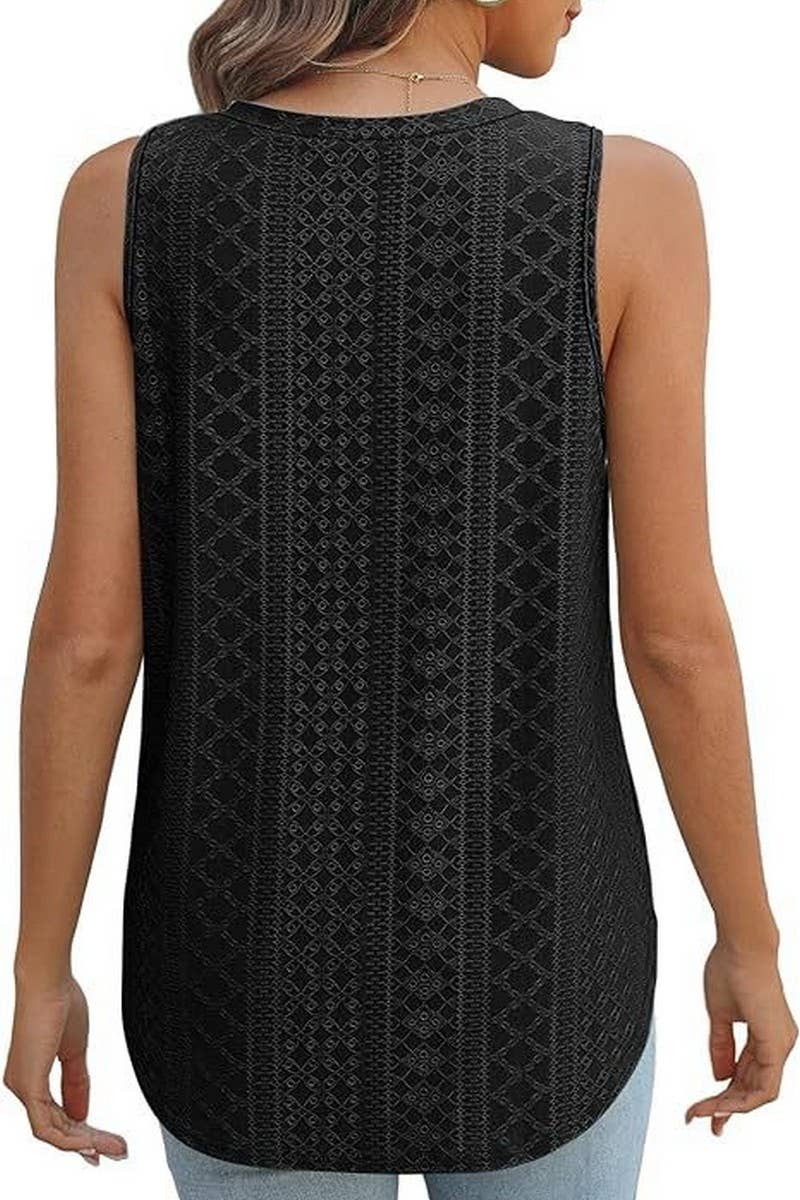 V NECK SLEEVELESS SLIT SOLID COLOR CASUAL SHIRT_CWTSTSL0069