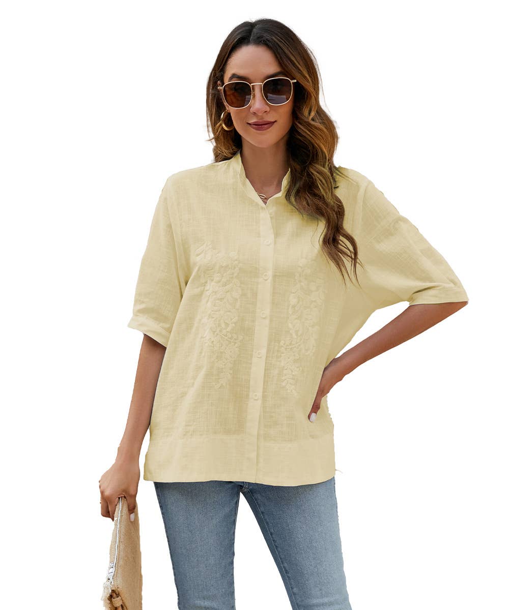 EMBROIDERED LOOSE SLIMMING SHIRT