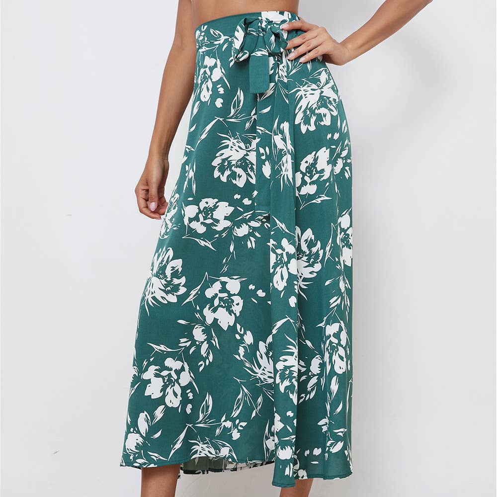 Floral slim fit loose bow skirt