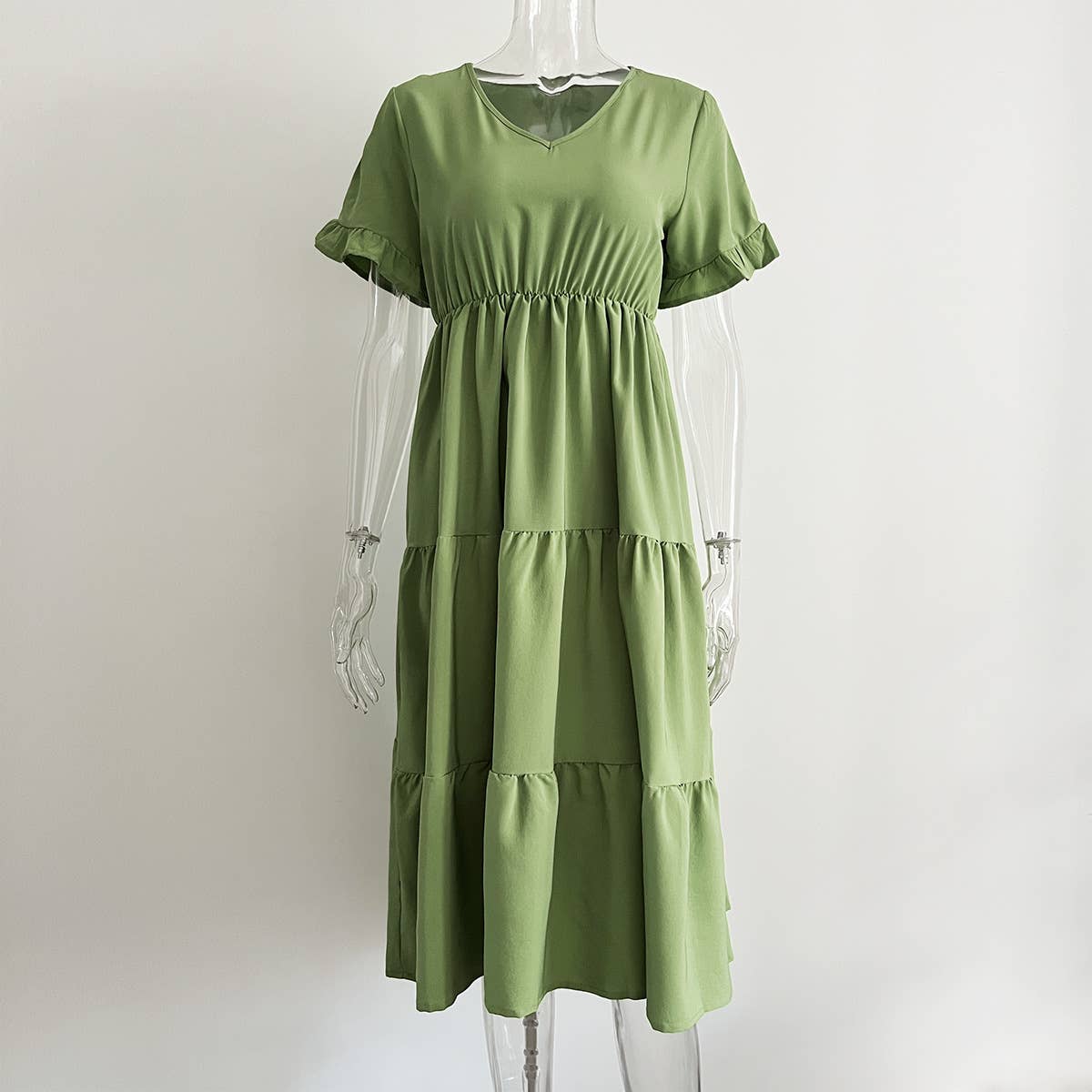 V-NECK TIERED CHIFFON DRESS