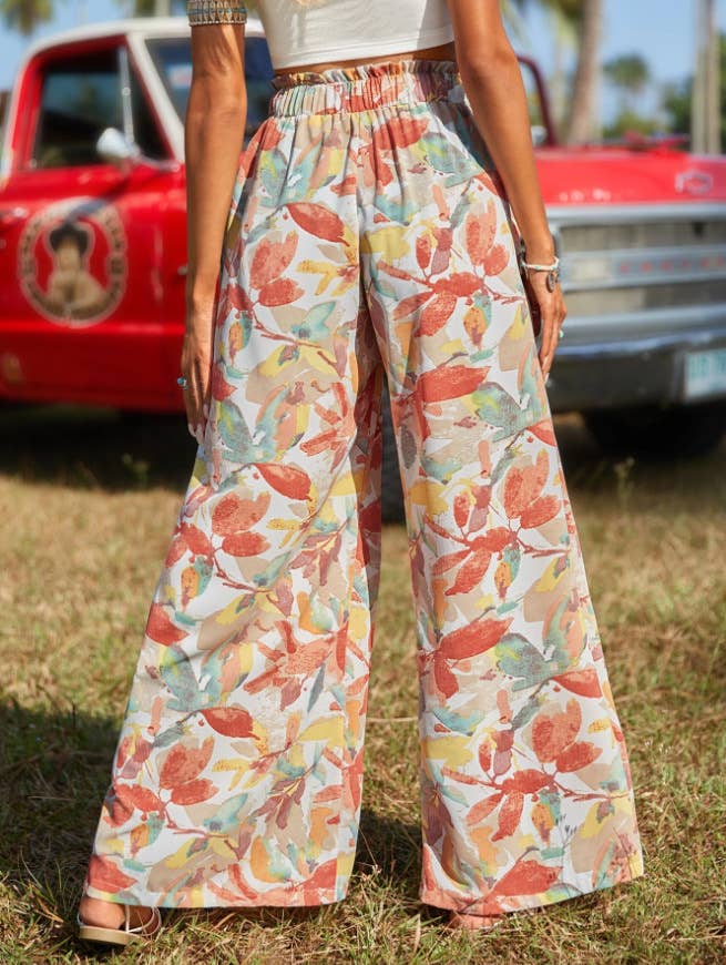 Loose straight-leg pants with drape prints
