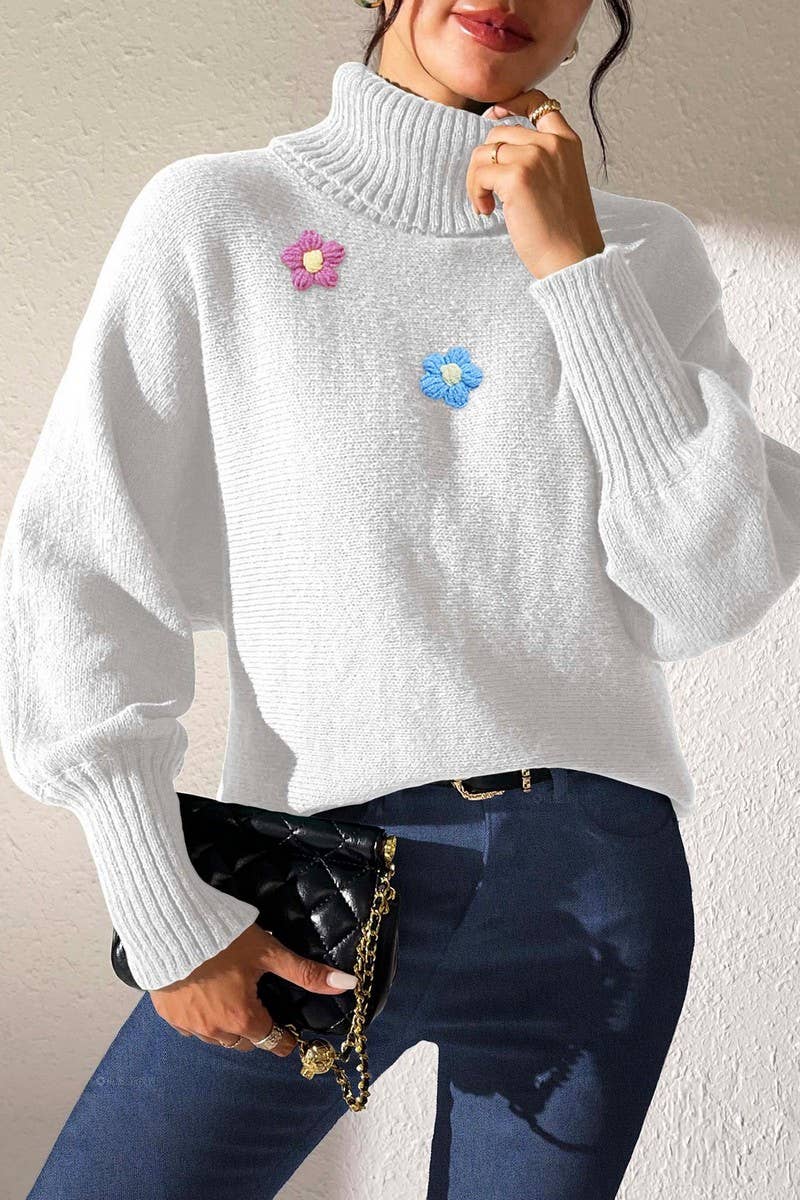 CWOCO00193_WOMEN TURTLENECK SOLID KNIT SWEATER WITH CROCHET