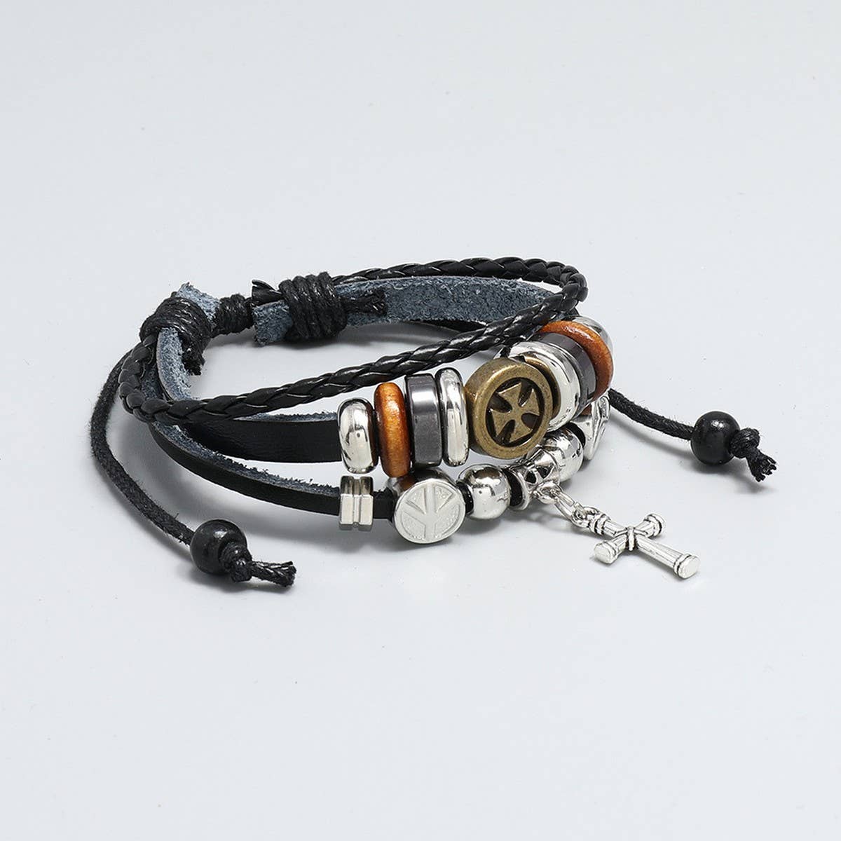 CREATIVE BEADED CROSS LEATHER BRACELET