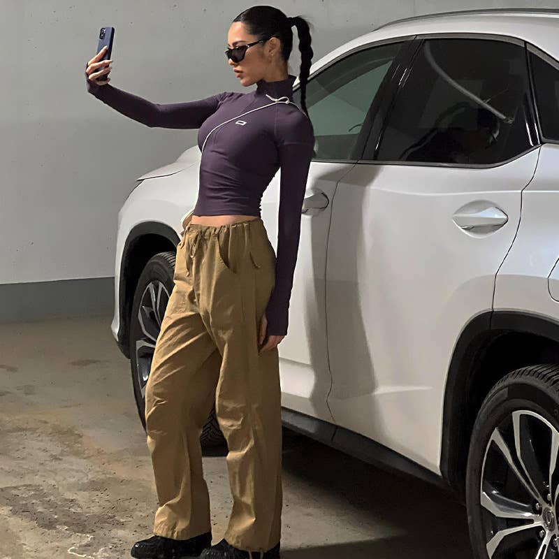 Semi-high-neck tight long-sleeved layer top