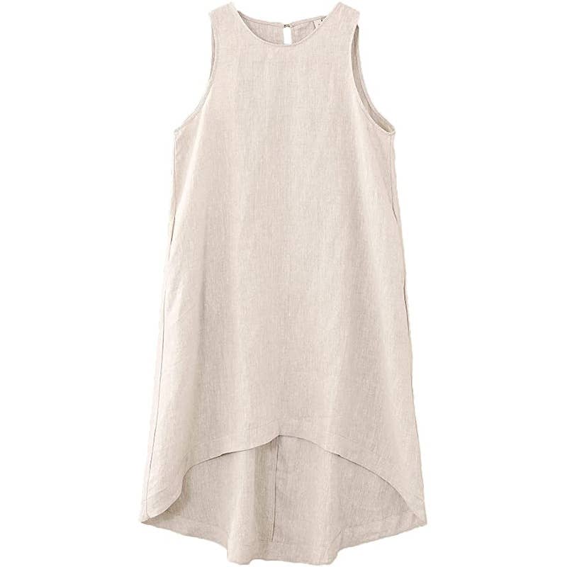IRREGULAR COTTON LINEN SLEEVELESS DRESS