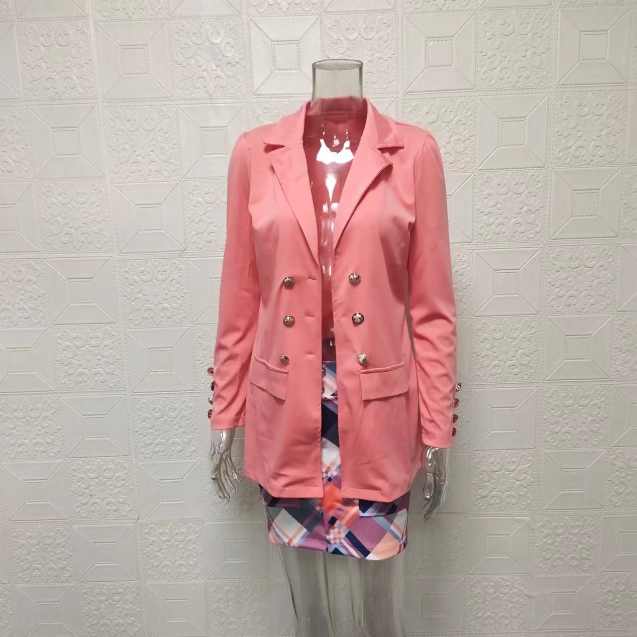 Fashionable printed puffed-sleeve suit jacket