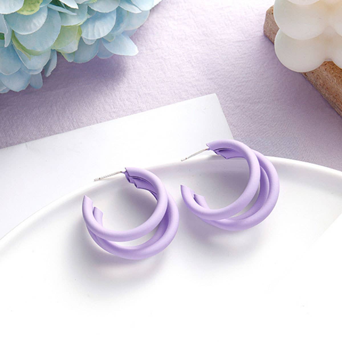 Purple simple and fresh floral stud earrings