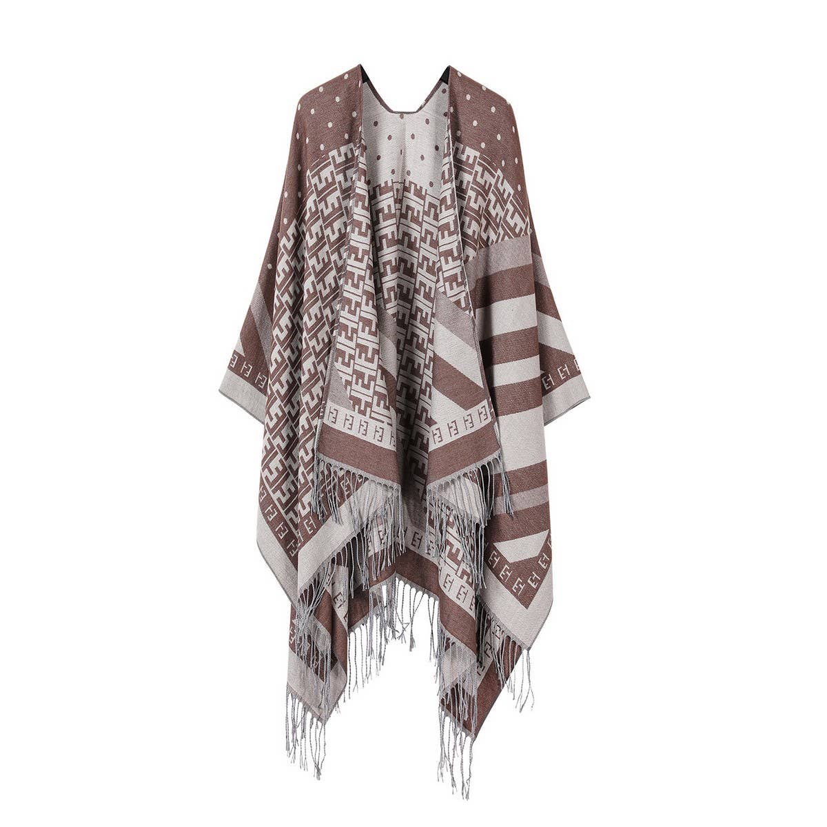 SHAWL FAUX CASHMERE CAPE FRINGED CAPE