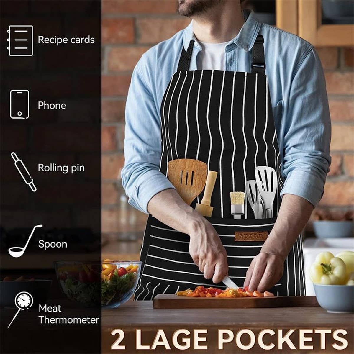 CWMM1817_Striped Multi Purpose Apron With Pocket