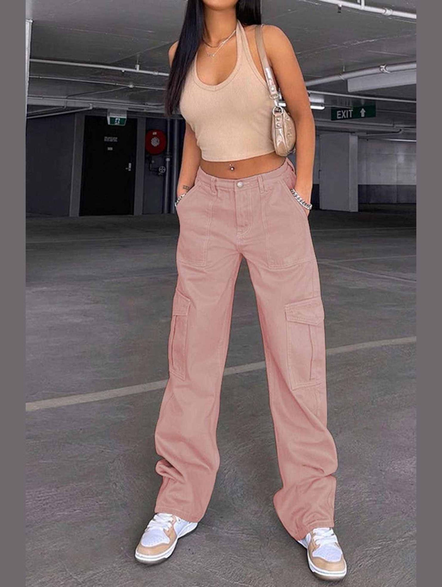 DENIM SEMI ELASTIC DESIGN CARGO PANTS_CWJP0180