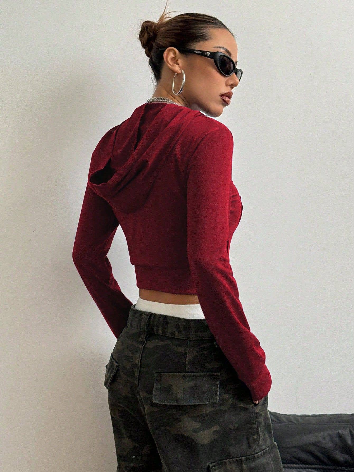 INS hooded zipper printed short hoodie jacket