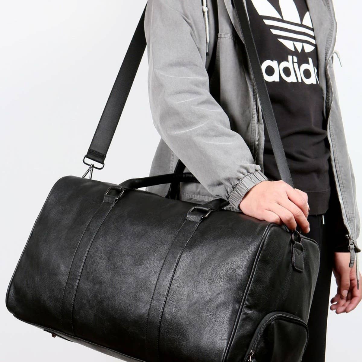 Large Leather Duffel Bag for Men, Shoe Storage_CWAB5176