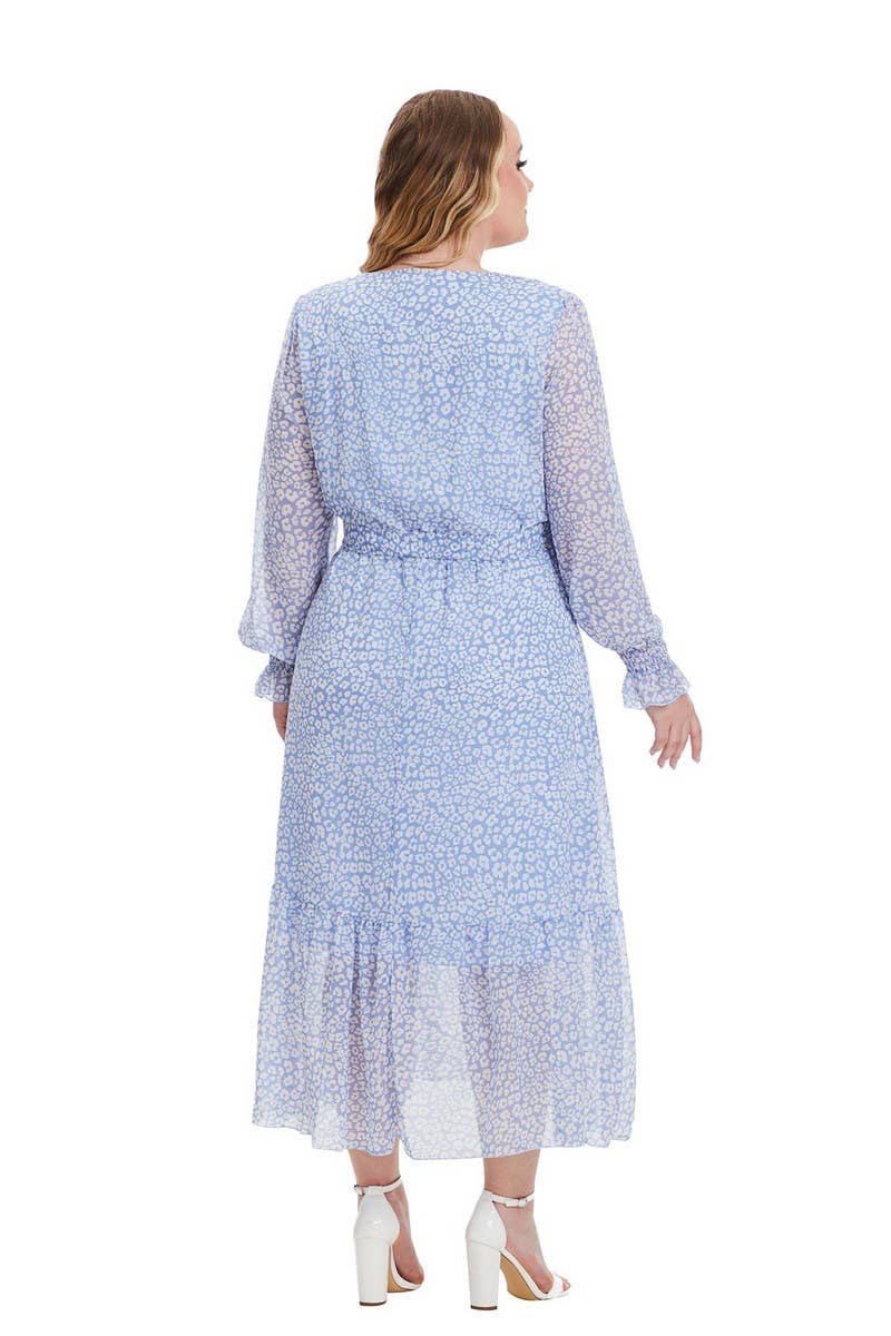 CWDMD3240_PLUS SIZE V NECK LONG SLEEVE FLORAL DRESS