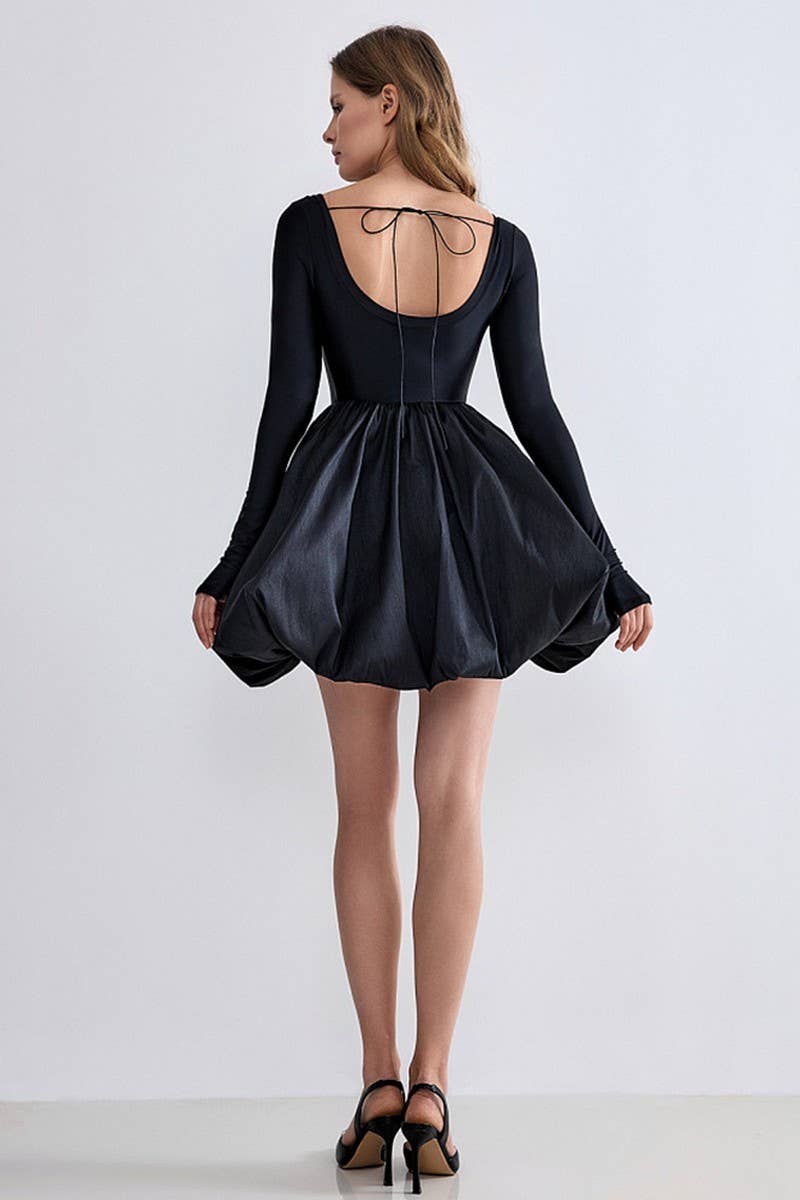 CWDSD6822_SQUARE NECK BALLET FLOWER BUD SKIRT DRESS