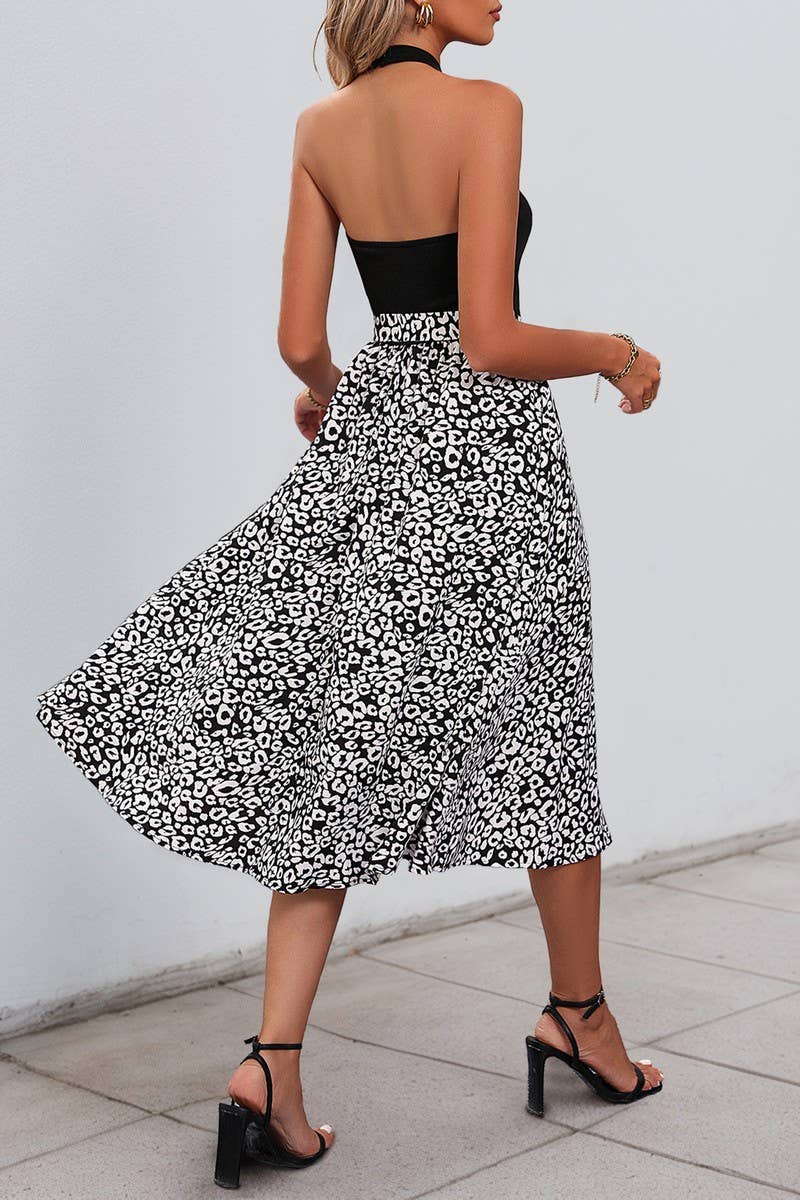 CWDHL0651_SUMMER HALTERNECK SLEEVELESS COLORBLOCK DRESS