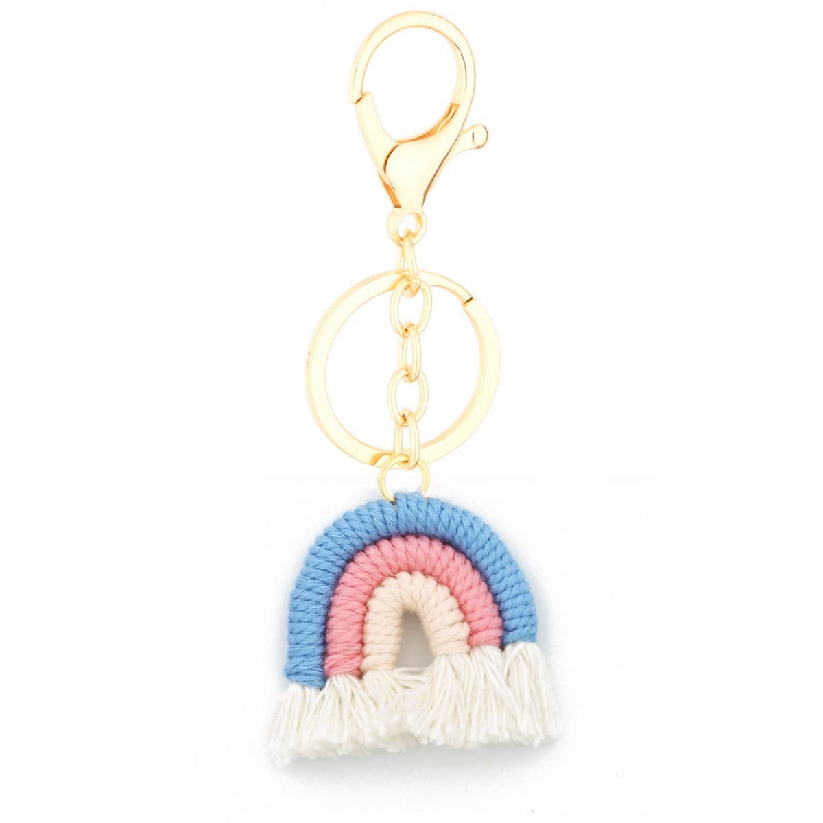 Handmade Cotton Keychain 3.8cm Rainbow Boho Pendant_CWAB5072