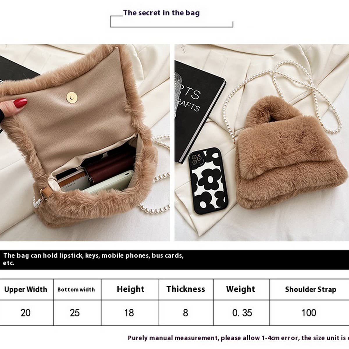 Women¡¯s Fluffy Fur Pearl Shoulder Bag_CUAB00594