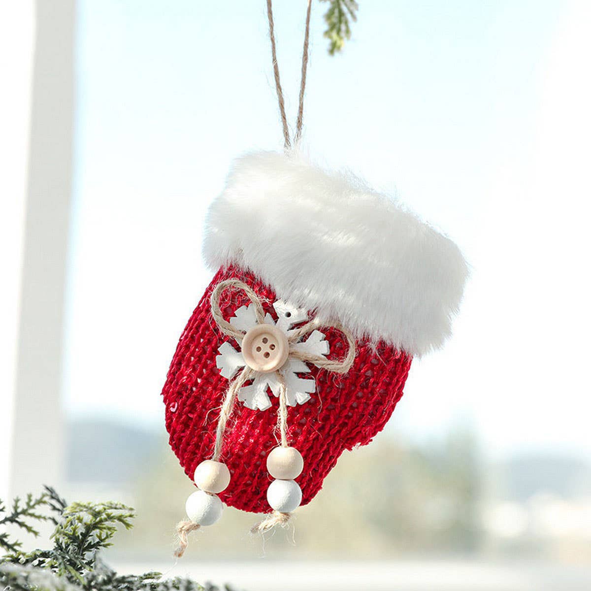 Red Plush Stocking Glove Christmas Tree Ornament_CWMM9764