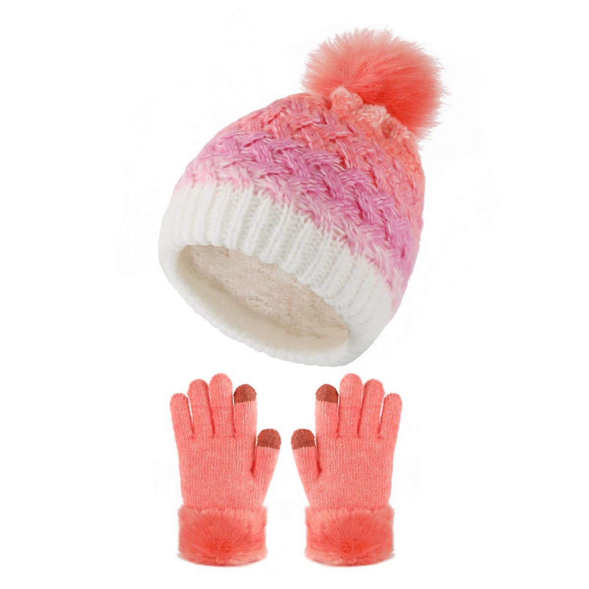 CHILDREN'S KNITTED HAT AND GLOVES TWO-PIECE SET
