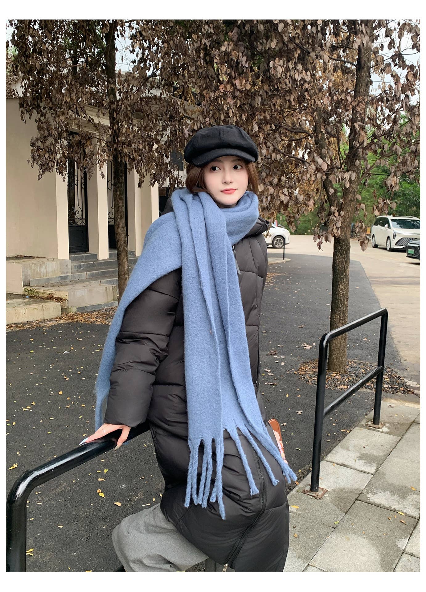 Temperament hooded knee-thick cotton-jacket