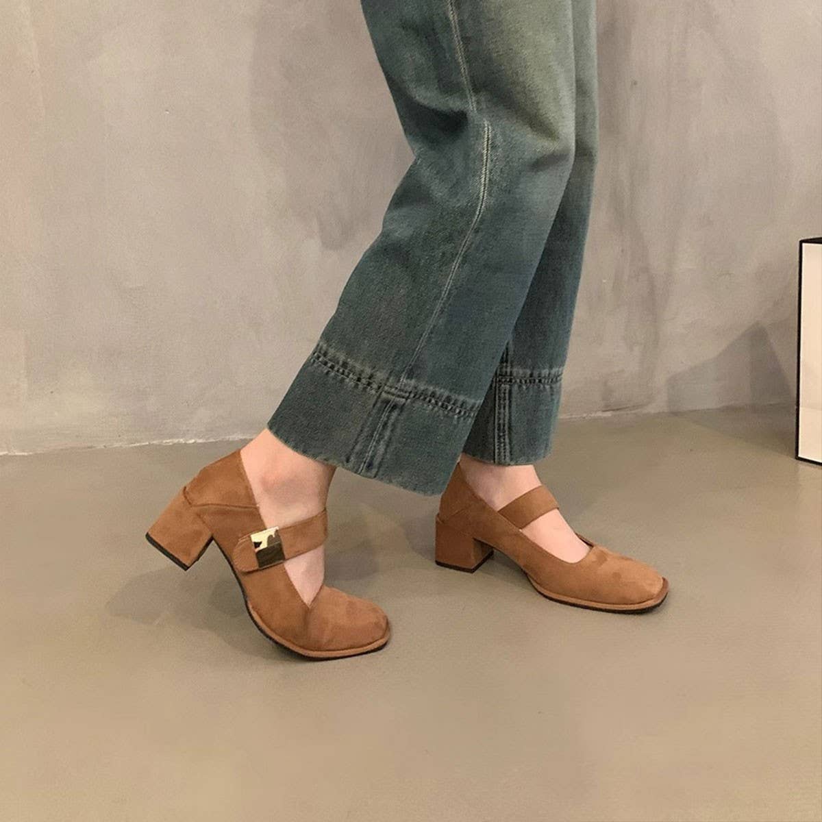 Red Block Heel Square Toe Mary Jane Shoes_CWSHF0110