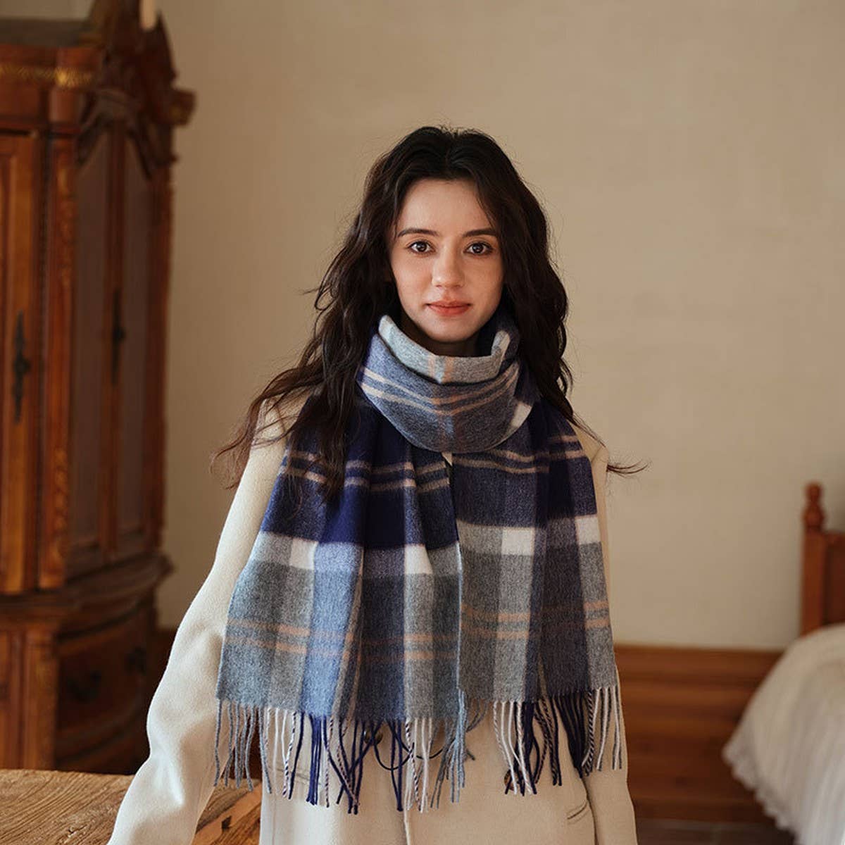 100% Wool Plaid Scarf ??Soft Reversible Wrap_CWASC2348