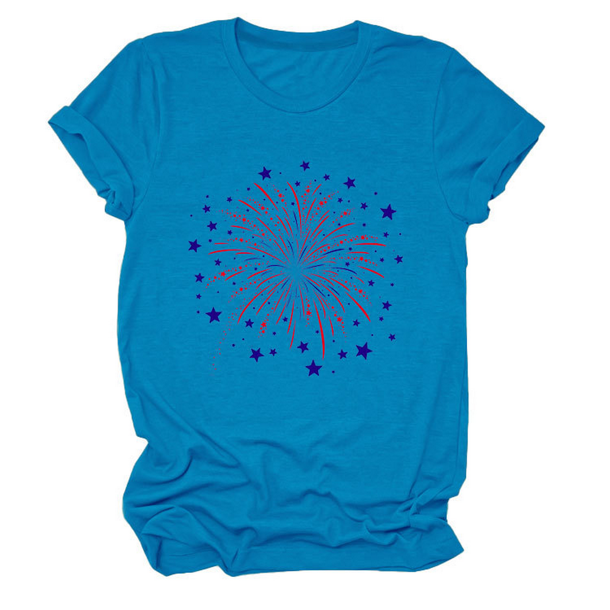 Trendy Loose Star Fireworks Graphic Tee for Women