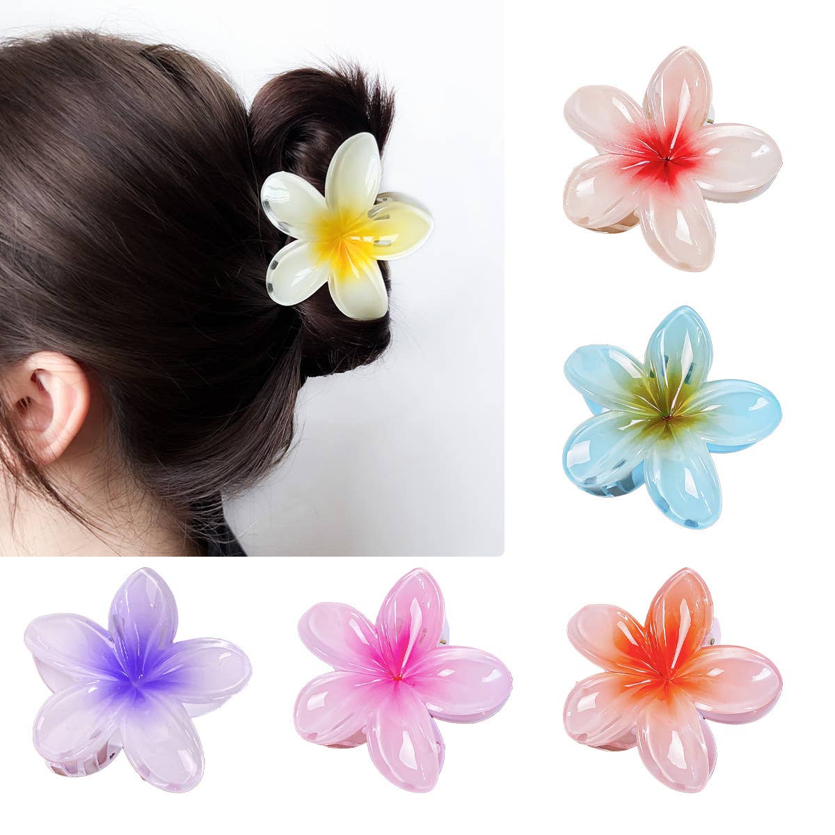 Frangipani hand-held vintage flower hair clips