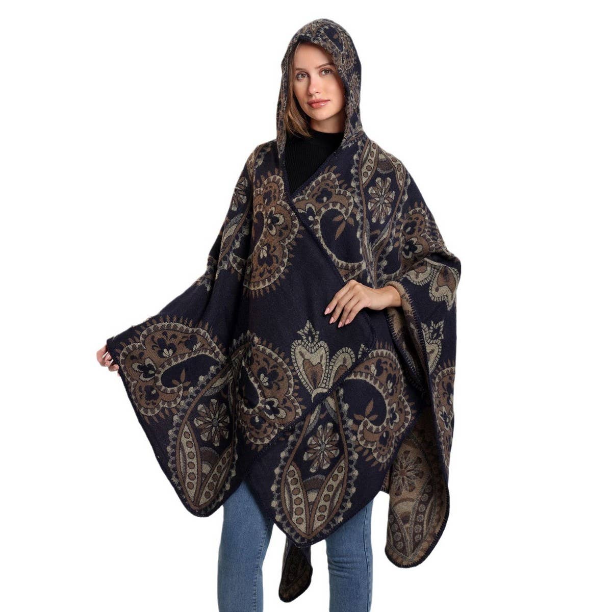 HOODED CAPE VERSATILE SUNFLOWER SCARF SLIT SHAWL