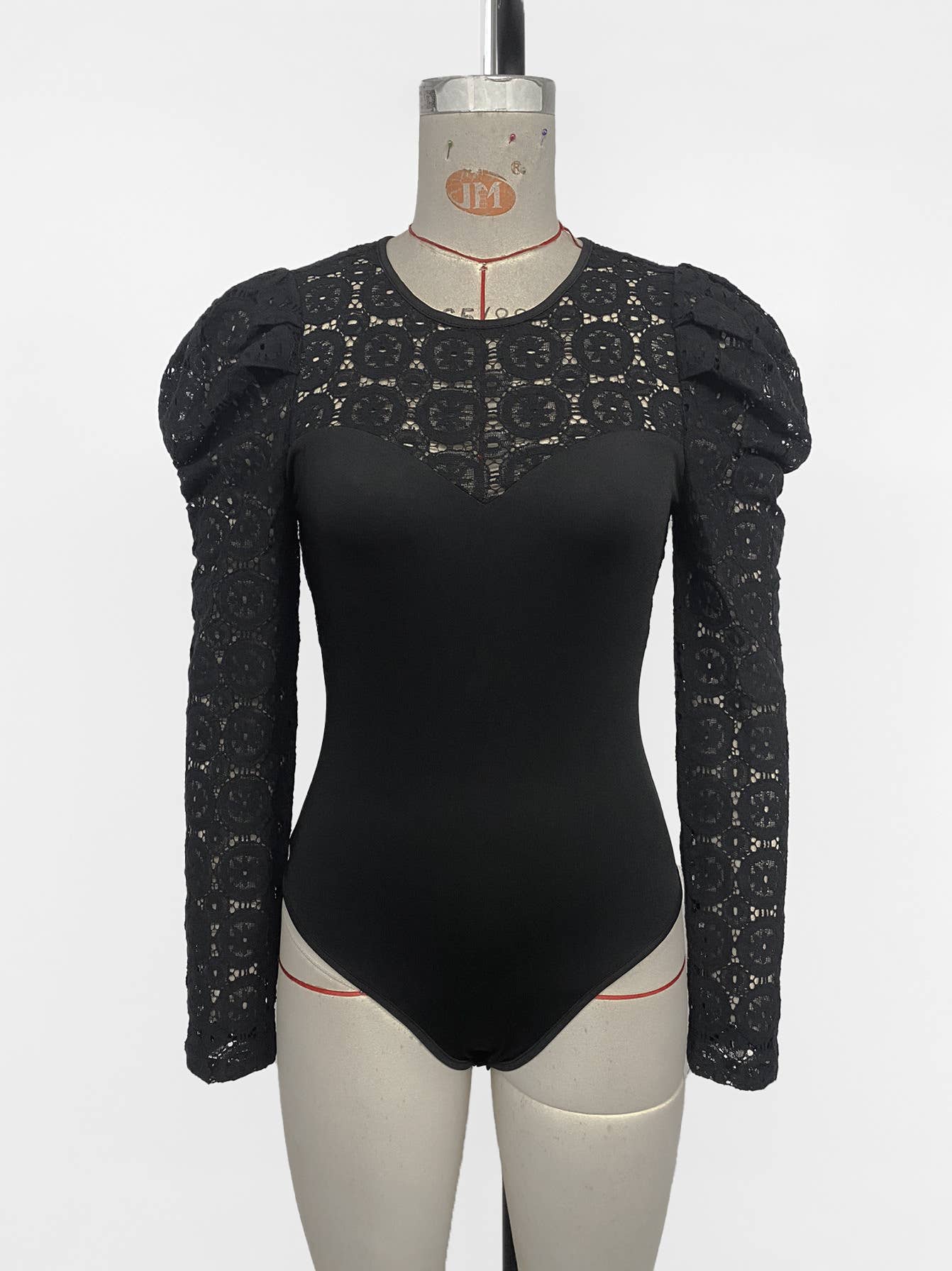 Patchwork puffed sleeve long-sleeved jumpsuit