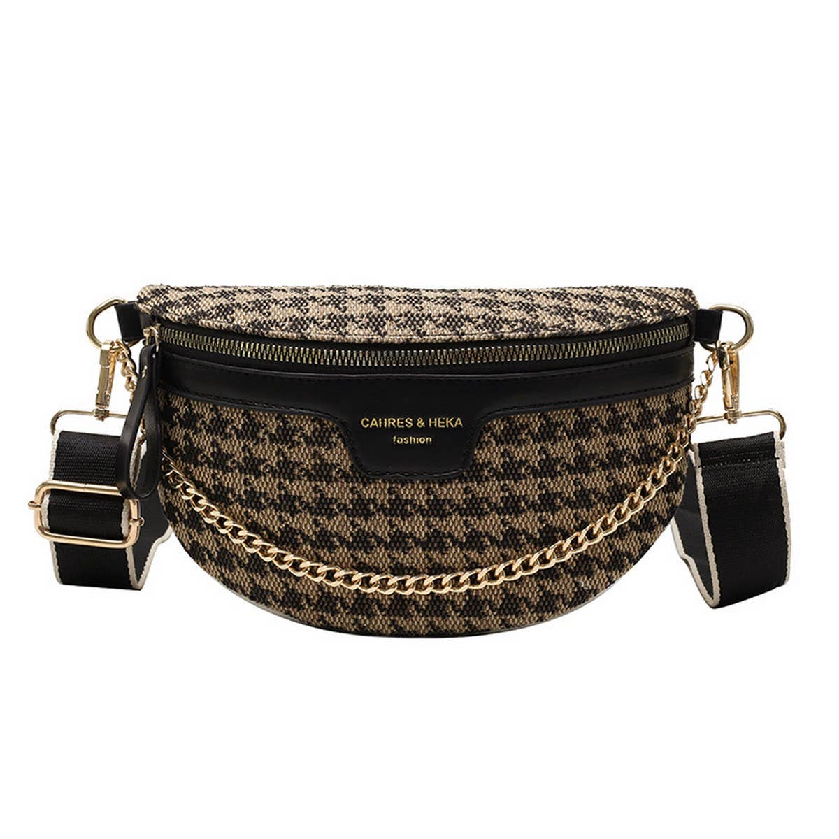 LEOPARD PRINT BLACK CHAIN STRAP FANNY BELT BAG_CWAB0923