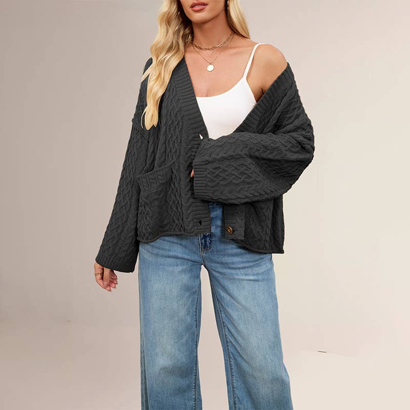 Twist loose pure color single-breasted cardigan