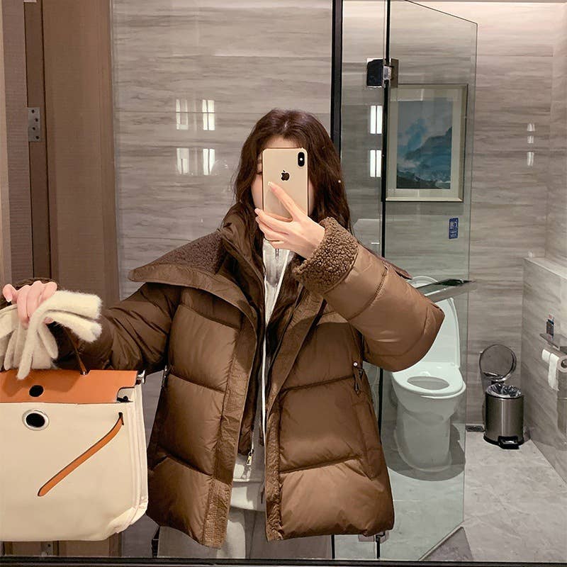 Thickened fleece patchwork cotton-padded jacket