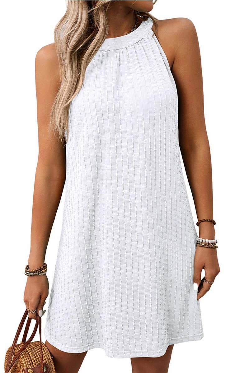 CWDHL0700_SOLID COLOR HALTERNECK SLEEVELESS DRESS